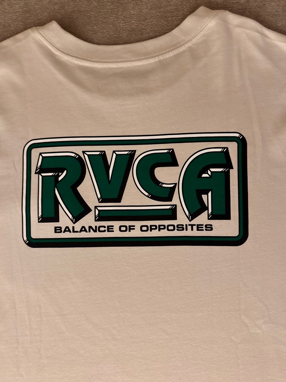 NWT RVCA Men's Off-White Graphic Logo T-Shirt Green Logo